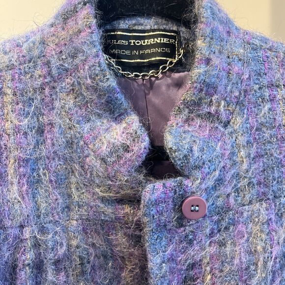 Jules Tournier Sz 6 Vtg Made France Purple Mohair Wool Linedz Mid Jacket Coat - Picture 11 of 11